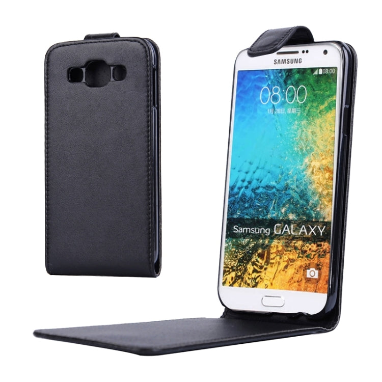 Vertical Flip Magnetic Snap Leather Case for Galaxy E5(Black)