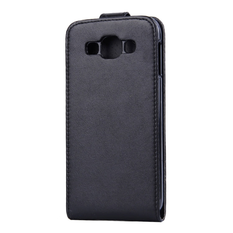 Vertical Flip Magnetic Snap Leather Case for Galaxy E5(Black)