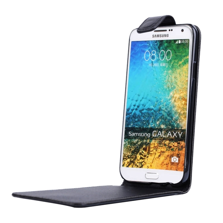 Vertical Flip Magnetic Snap Leather Case for Galaxy E5(Black)