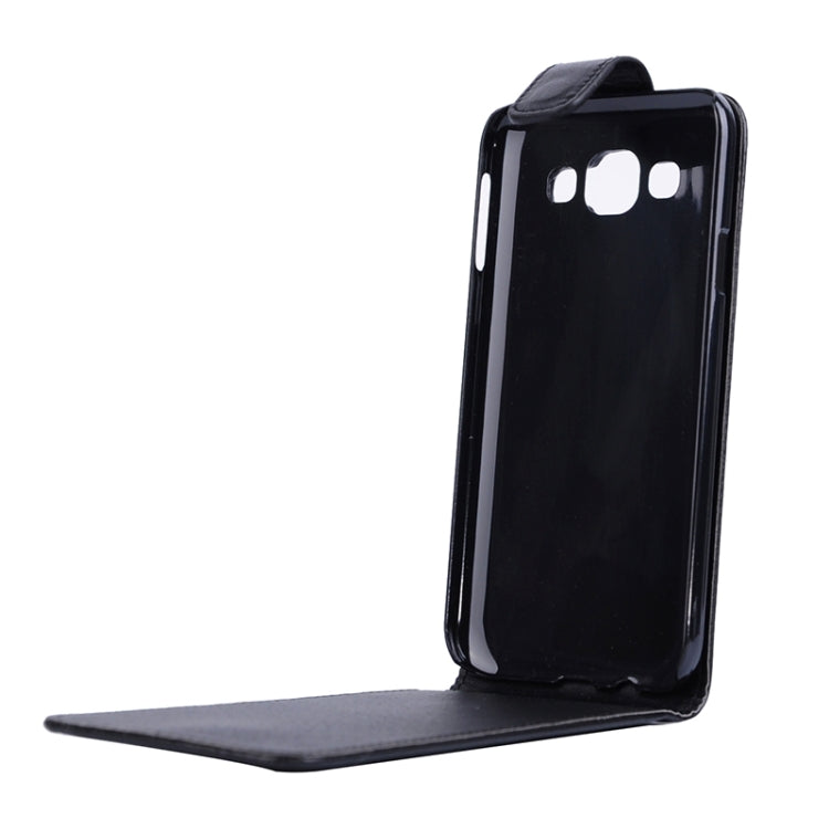 Vertical Flip Magnetic Snap Leather Case for Galaxy E5(Black)