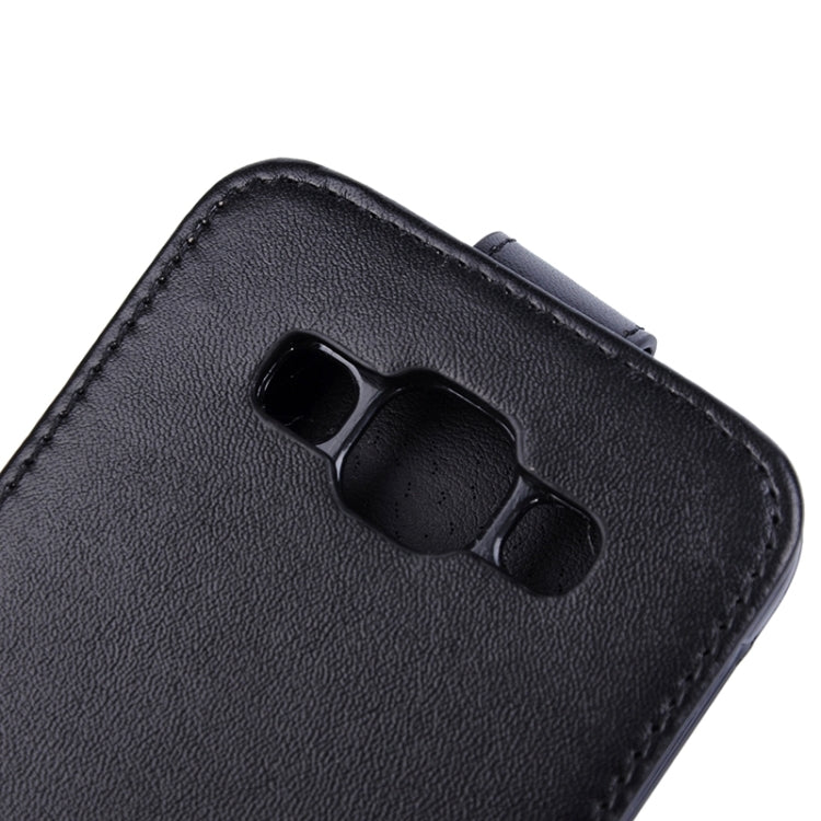 Vertical Flip Magnetic Snap Leather Case for Galaxy E5(Black)