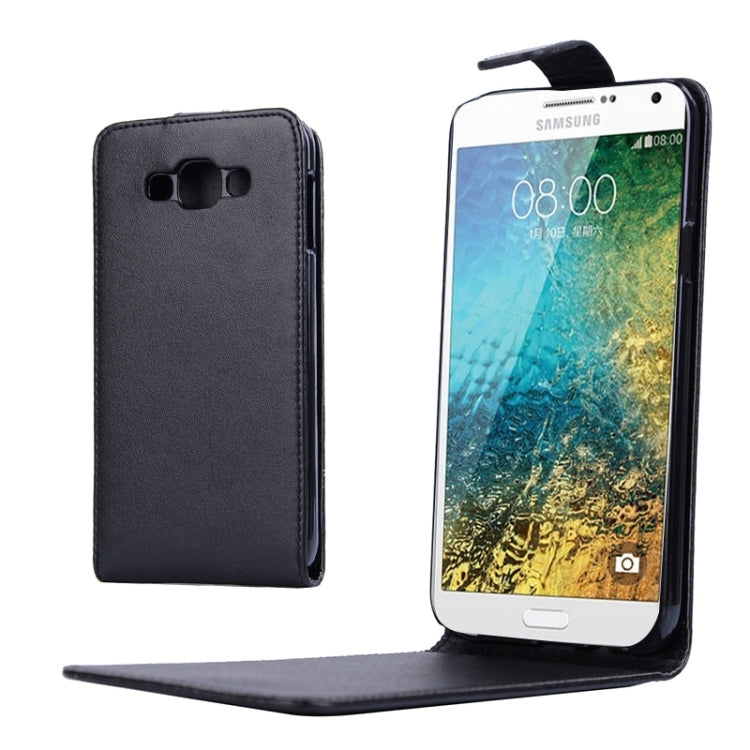 Vertical Flip Magnetic Snap Leather Case for Galaxy E7 / E700(Black)