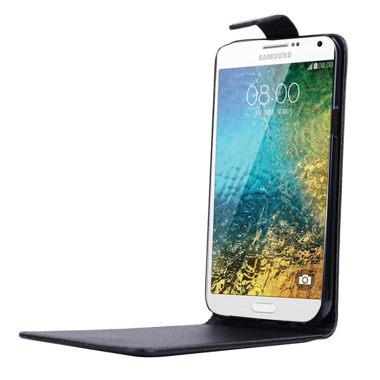 Vertical Flip Magnetic Snap Leather Case for Galaxy E7 / E700(Black)