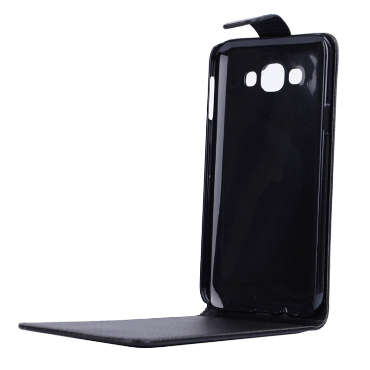 Vertical Flip Magnetic Snap Leather Case for Galaxy E7 / E700(Black)