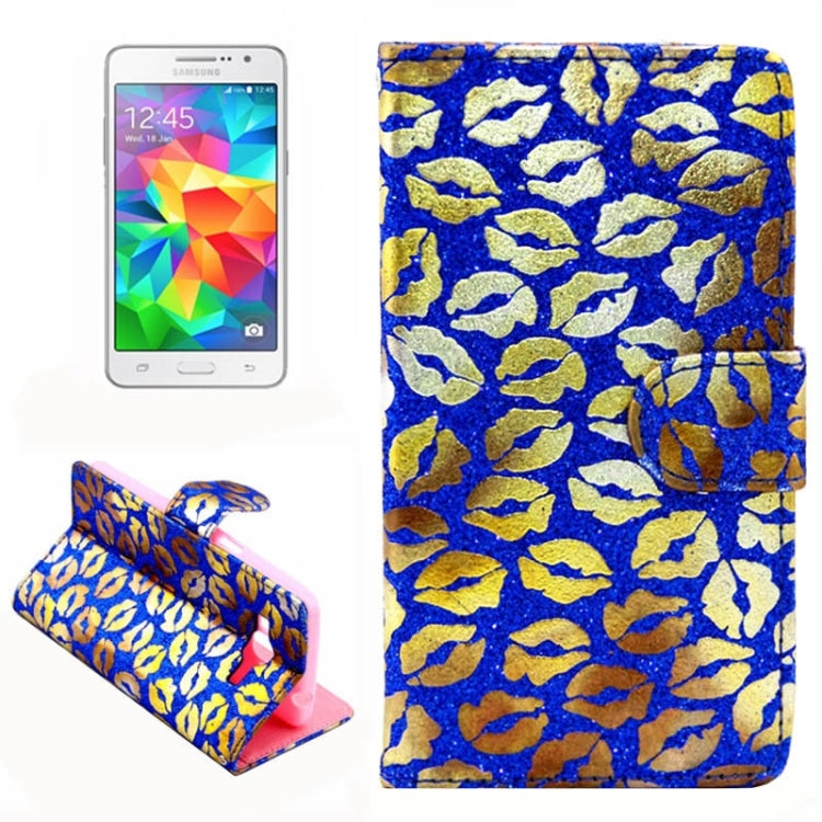 Lips Pattern Flash Powder Series Leather Case with Holder & Card Slots for Galaxy Grand Prime / G530H