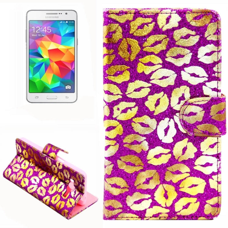 Lips Pattern Flash Powder Series Leather Case with Holder & Card Slots for Galaxy Grand Prime / G530H