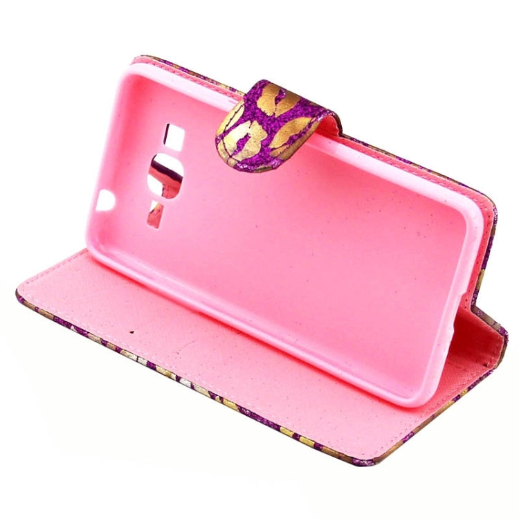 Lips Pattern Flash Powder Series Leather Case with Holder & Card Slots for Galaxy Grand Prime / G530H