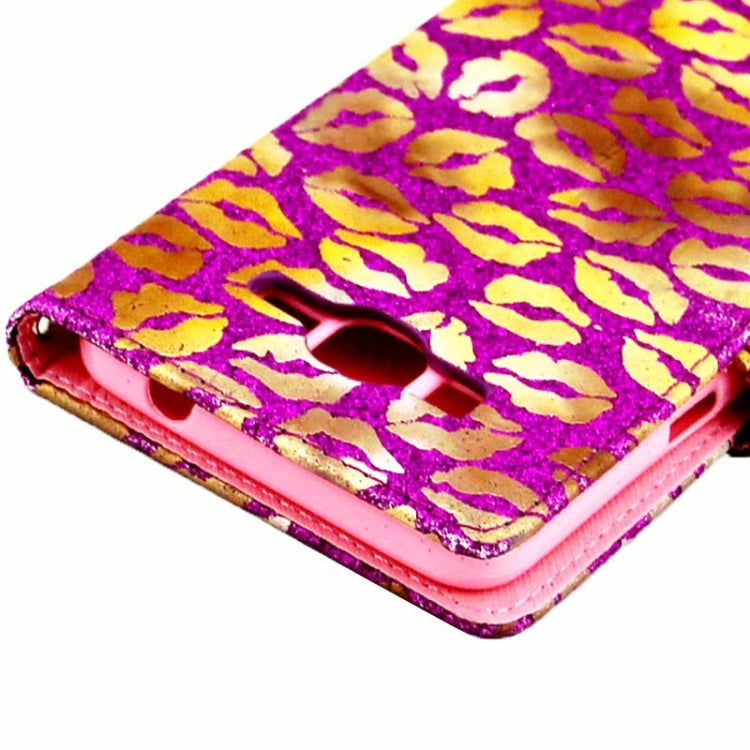 Lips Pattern Flash Powder Series Leather Case with Holder & Card Slots for Galaxy Grand Prime / G530H