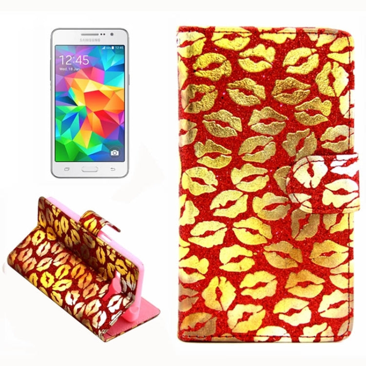 Lips Pattern Flash Powder Series Leather Case with Holder & Card Slots for Galaxy Grand Prime / G530H