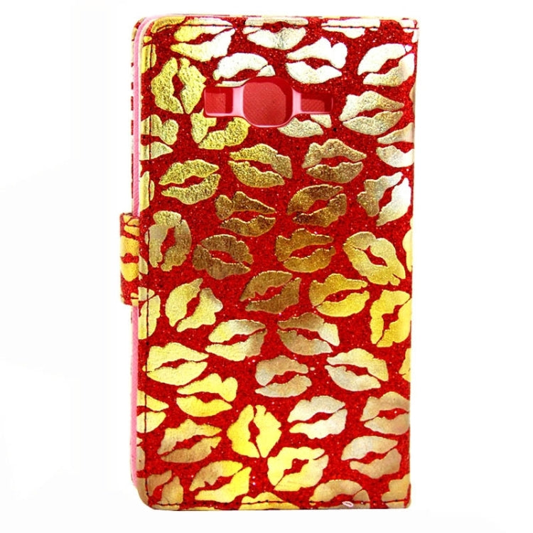 Lips Pattern Flash Powder Series Leather Case with Holder & Card Slots for Galaxy Grand Prime / G530H