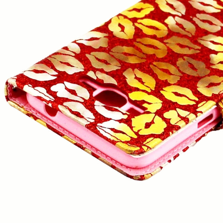 Lips Pattern Flash Powder Series Leather Case with Holder & Card Slots for Galaxy Grand Prime / G530H