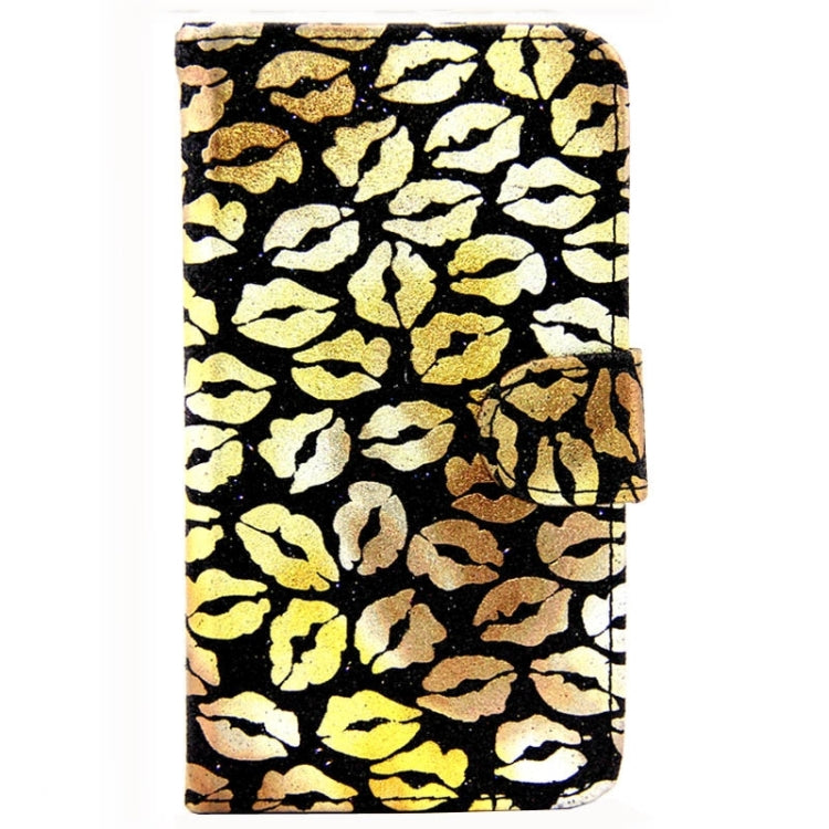 Lips Pattern Flash Powder Series Leather Case with Holder & Card Slots for Galaxy S5 / G900