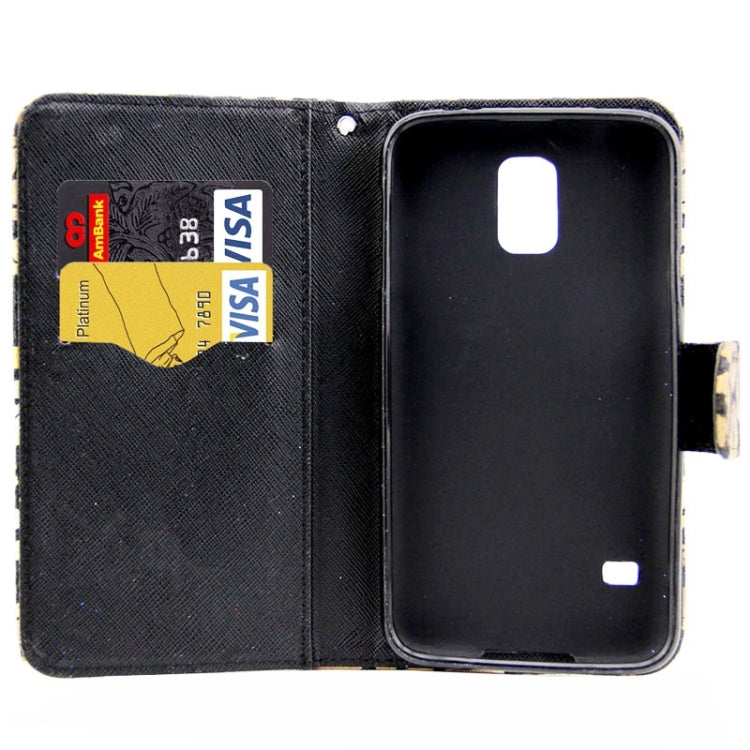 Lips Pattern Flash Powder Series Leather Case with Holder & Card Slots for Galaxy S5 / G900