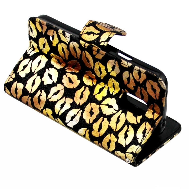 Lips Pattern Flash Powder Series Leather Case with Holder & Card Slots for Galaxy S5 / G900