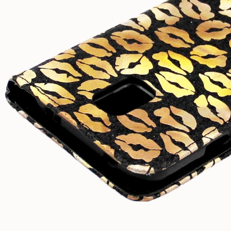 Lips Pattern Flash Powder Series Leather Case with Holder & Card Slots for Galaxy S5 / G900