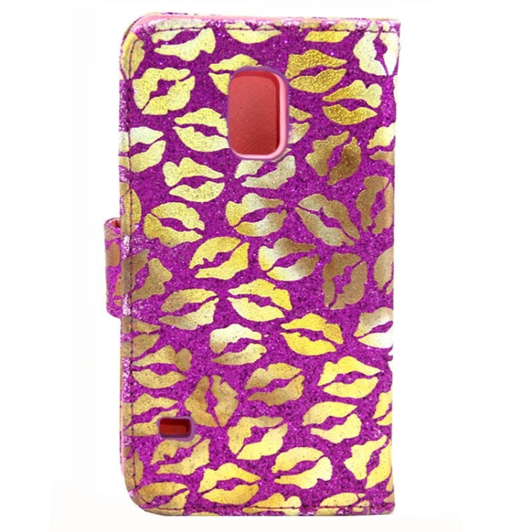 Lips Pattern Flash Powder Series Leather Case with Holder & Card Slots for Galaxy S5 / G900