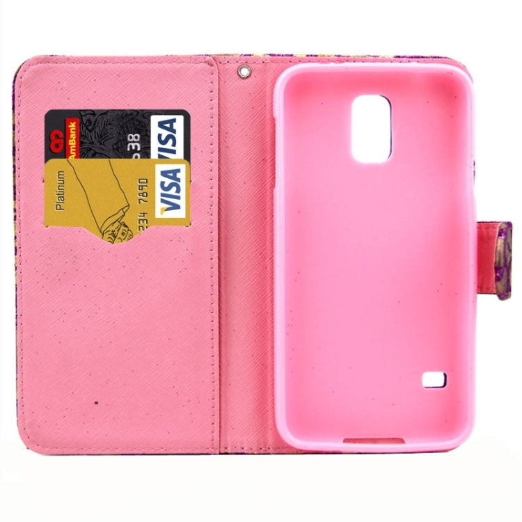 Lips Pattern Flash Powder Series Leather Case with Holder & Card Slots for Galaxy S5 / G900