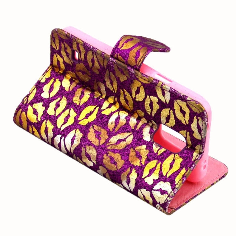 Lips Pattern Flash Powder Series Leather Case with Holder & Card Slots for Galaxy S5 / G900