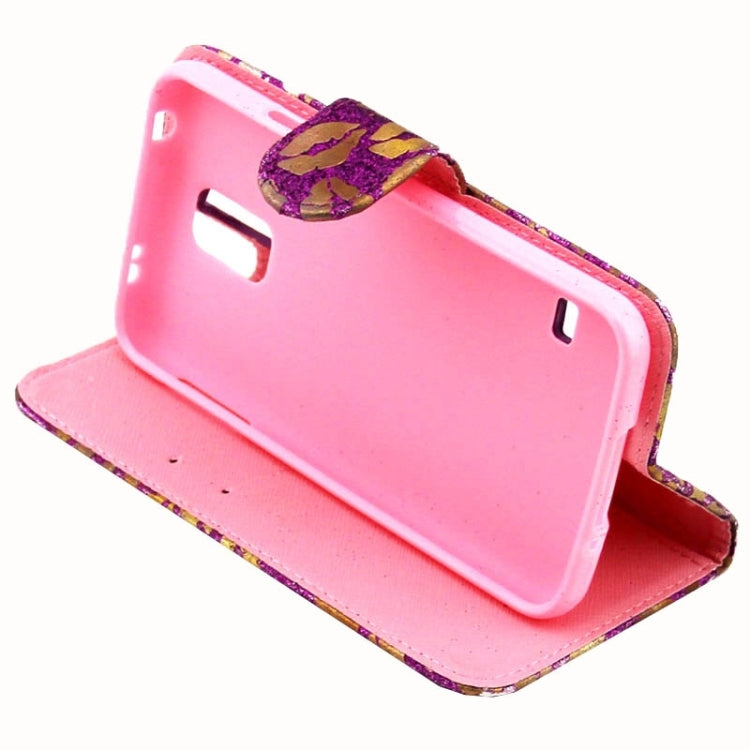 Lips Pattern Flash Powder Series Leather Case with Holder & Card Slots for Galaxy S5 / G900