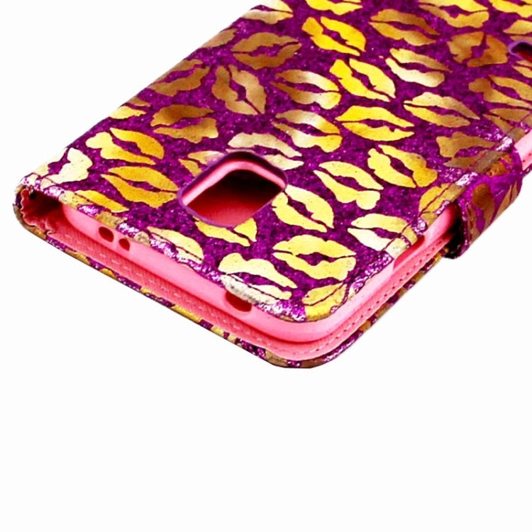 Lips Pattern Flash Powder Series Leather Case with Holder & Card Slots for Galaxy S5 / G900