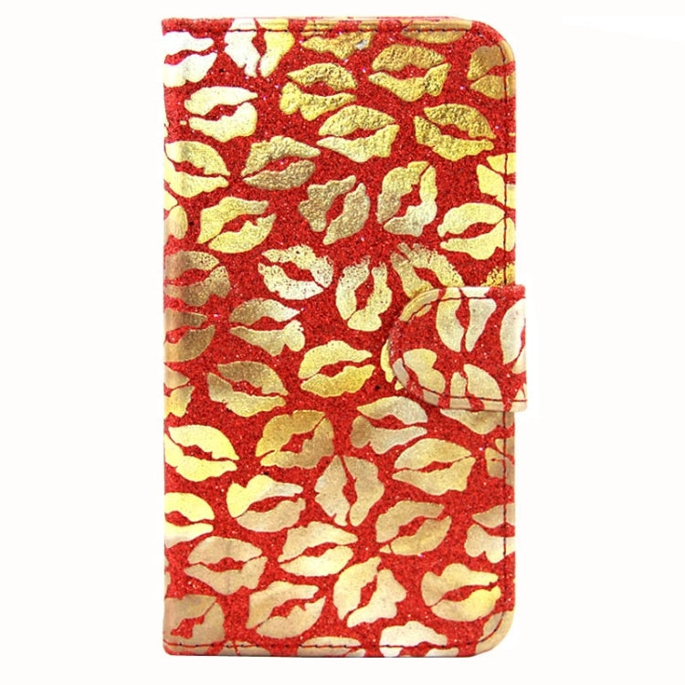 Lips Pattern Flash Powder Series Leather Case with Holder & Card Slots for Galaxy S5 / G900