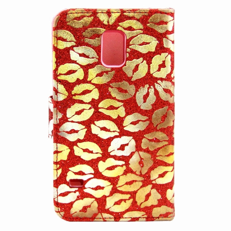 Lips Pattern Flash Powder Series Leather Case with Holder & Card Slots for Galaxy S5 / G900