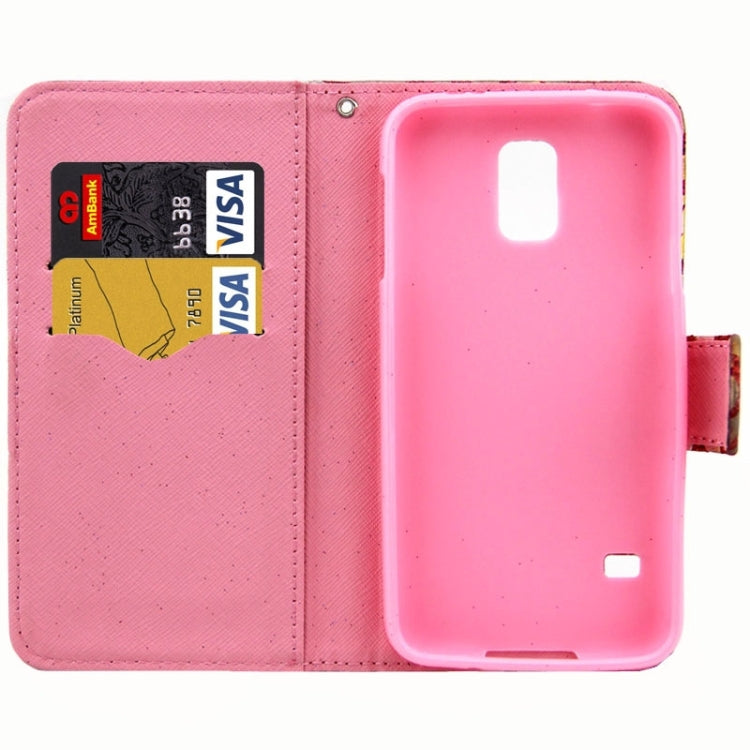 Lips Pattern Flash Powder Series Leather Case with Holder & Card Slots for Galaxy S5 / G900