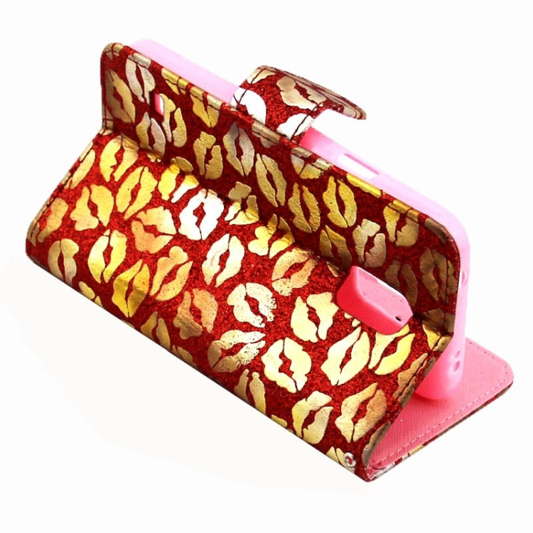 Lips Pattern Flash Powder Series Leather Case with Holder & Card Slots for Galaxy S5 / G900