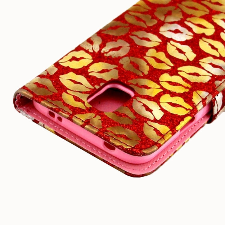Lips Pattern Flash Powder Series Leather Case with Holder & Card Slots for Galaxy S5 / G900
