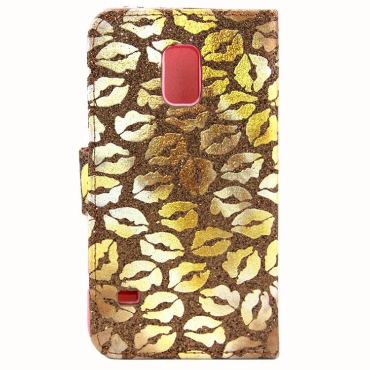 Lips Pattern Flash Powder Series Leather Case with Holder & Card Slots for Galaxy S5 / G900