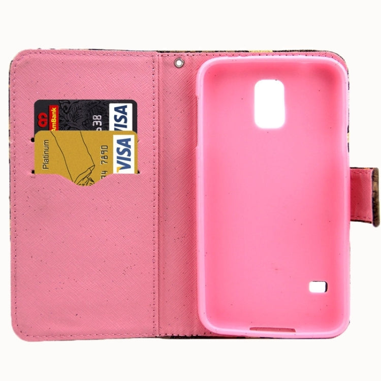 Lips Pattern Flash Powder Series Leather Case with Holder & Card Slots for Galaxy S5 / G900
