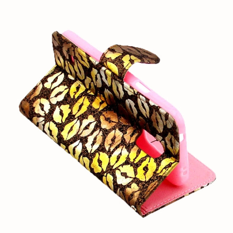 Lips Pattern Flash Powder Series Leather Case with Holder & Card Slots for Galaxy S5 / G900