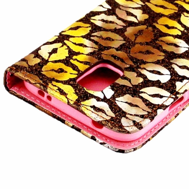 Lips Pattern Flash Powder Series Leather Case with Holder & Card Slots for Galaxy S5 / G900
