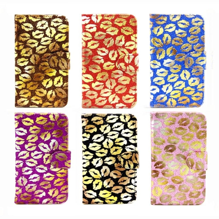 Lips Pattern Flash Powder Series Leather Case with Holder & Card Slots for Galaxy S5 / G900