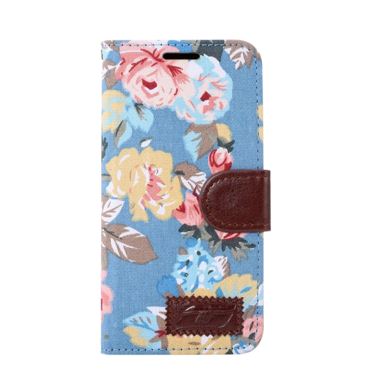 For Galaxy S7/G930 Flower Pattern Cloth Surface Horizontal Flip Leather Case with Holder & Card Slots (Blue)