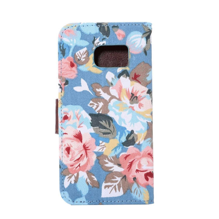 For Galaxy S7/G930 Flower Pattern Cloth Surface Horizontal Flip Leather Case with Holder & Card Slots (Blue)