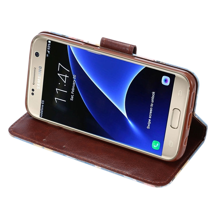 For Galaxy S7/G930 Flower Pattern Cloth Surface Horizontal Flip Leather Case with Holder & Card Slots (Blue)