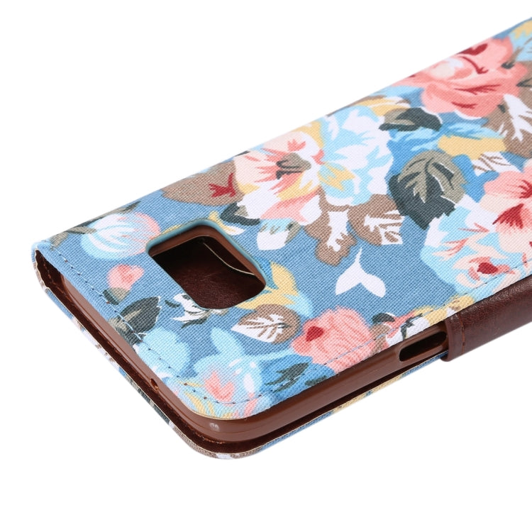 For Galaxy S7/G930 Flower Pattern Cloth Surface Horizontal Flip Leather Case with Holder & Card Slots (Blue)