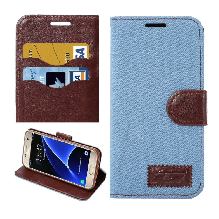 For Galaxy S7/G930 Jeans Horizontal Flip Leather Case with Holder & Card Slots