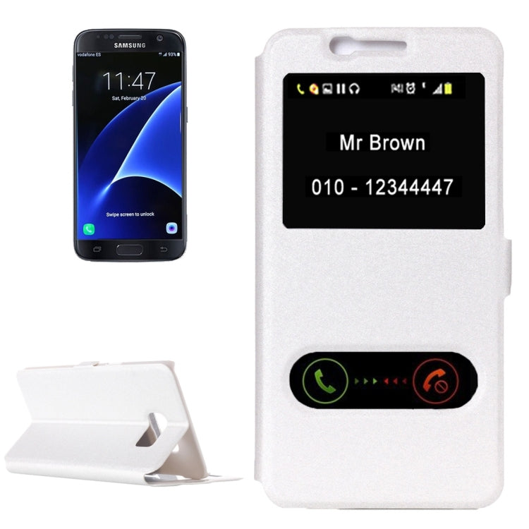 For Galaxy S7 / G930 Silk Texture Horizontal Flip Solid Color Leather Case with Call Display ID
