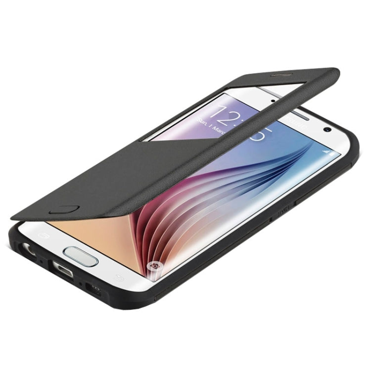 For Galaxy S6 Edge / G925 Litchi Texture Horizontal Flip Smart Case with Call Display ID