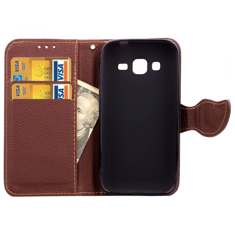 Leaf Magnetic Snap Litchi Texture Horizontal Flip Leather Case with Card Slots & Wallet & Holder & Lanyard for Galaxy Core Prime / G360