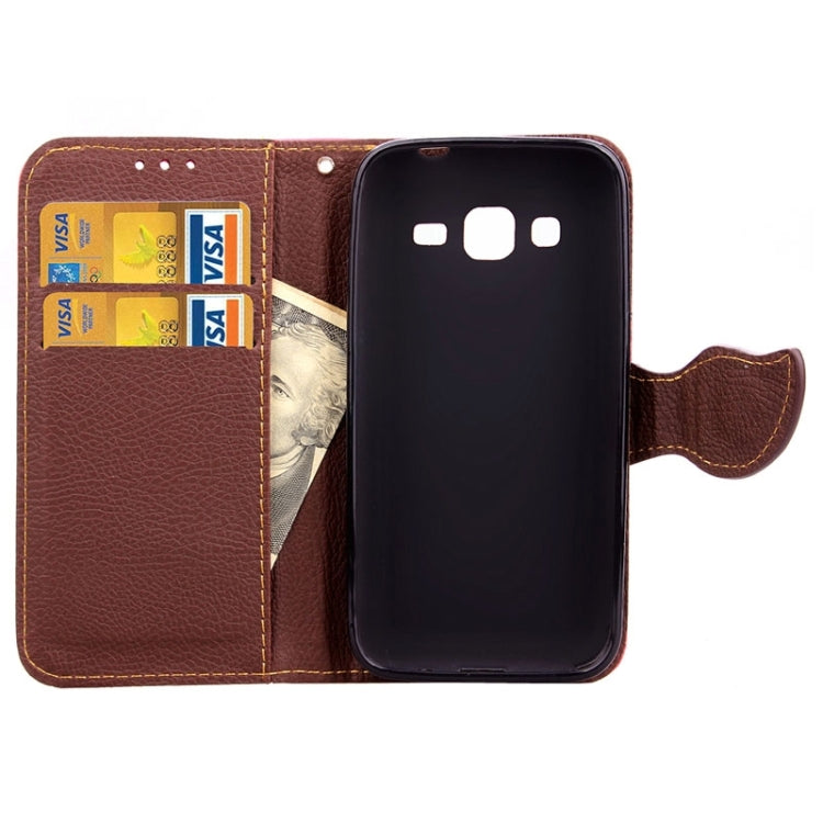 Leaf Magnetic Snap Litchi Texture Horizontal Flip Leather Case with Card Slots & Wallet & Holder & Lanyard for Galaxy Core Prime / G360