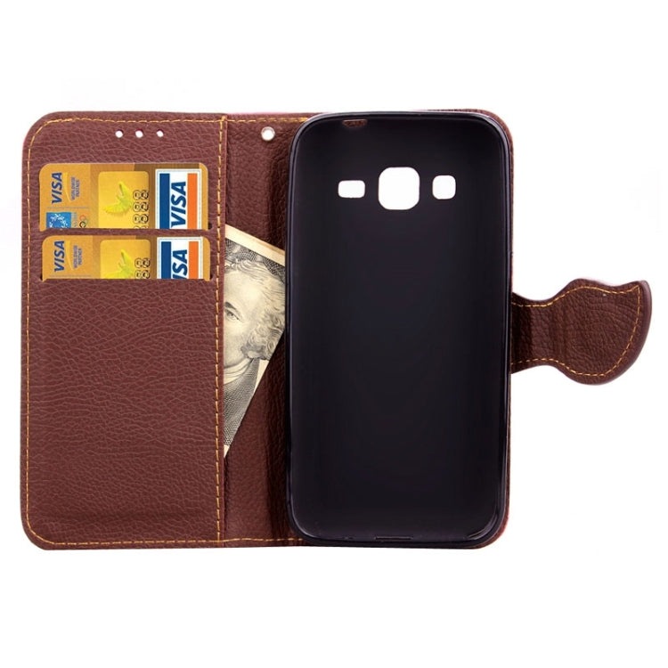 Leaf Magnetic Snap Litchi Texture Horizontal Flip Leather Case with Card Slots & Wallet & Holder & Lanyard for Galaxy Core Prime / G360