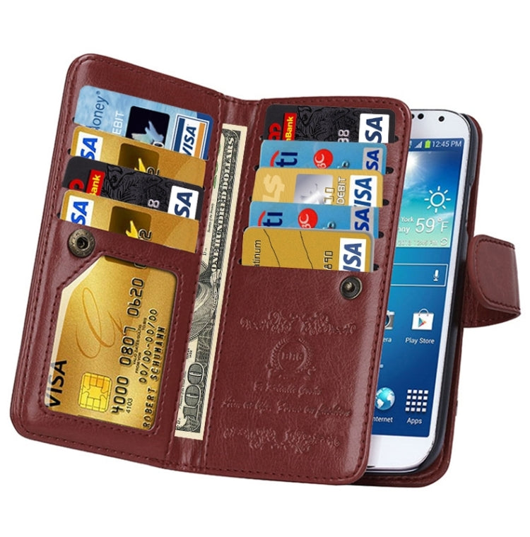 Multifunctional Crazy Horse Texture Horizontal Flip Solid Color Leather Case with Nine Card Slots & Wallet for Galaxy S4 / i9500