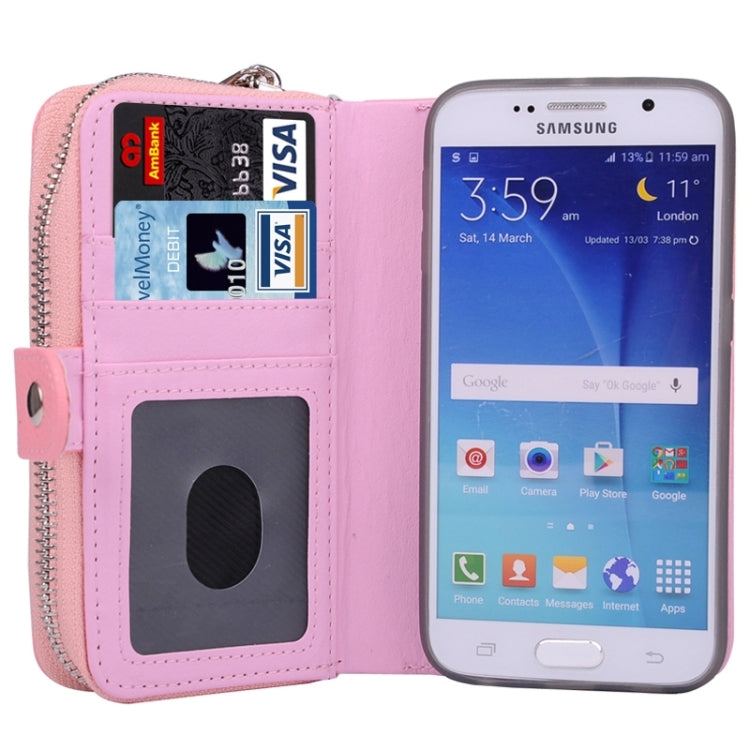 For Galaxy S6 / G920 Multifunctional Separable Litchi Texture Solid Color Leather Case with Zipper & Card Slots & Lanyard