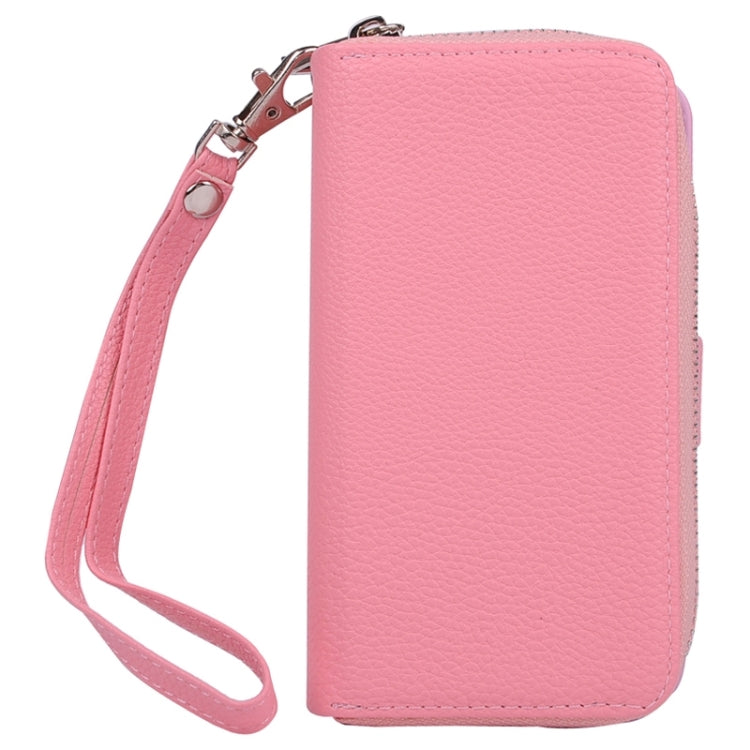 For Galaxy S6 / G920 Multifunctional Separable Litchi Texture Solid Color Leather Case with Zipper & Card Slots & Lanyard
