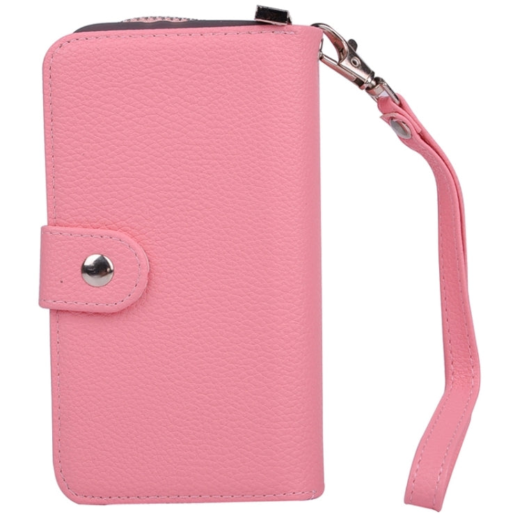 For Galaxy S6 / G920 Multifunctional Separable Litchi Texture Solid Color Leather Case with Zipper & Card Slots & Lanyard