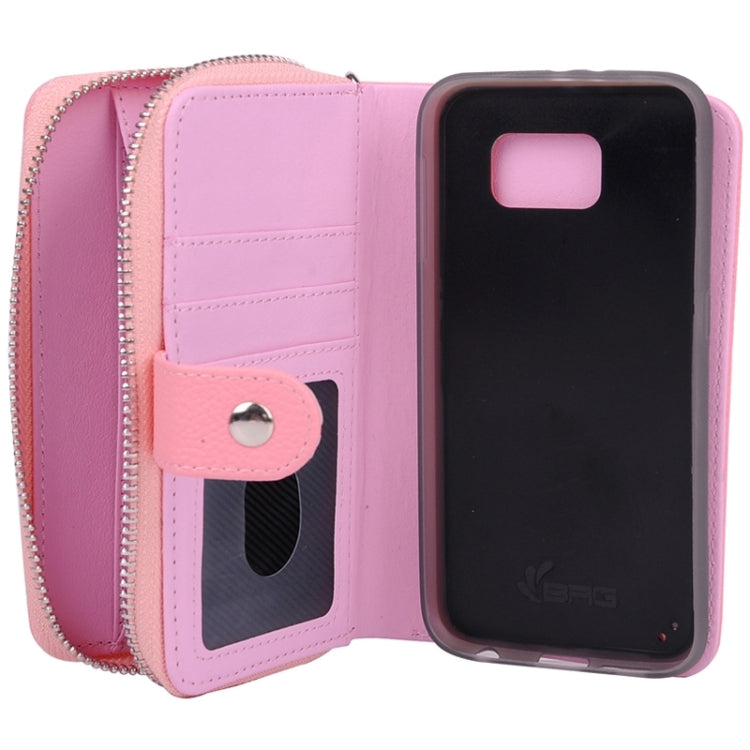 For Galaxy S6 / G920 Multifunctional Separable Litchi Texture Solid Color Leather Case with Zipper & Card Slots & Lanyard