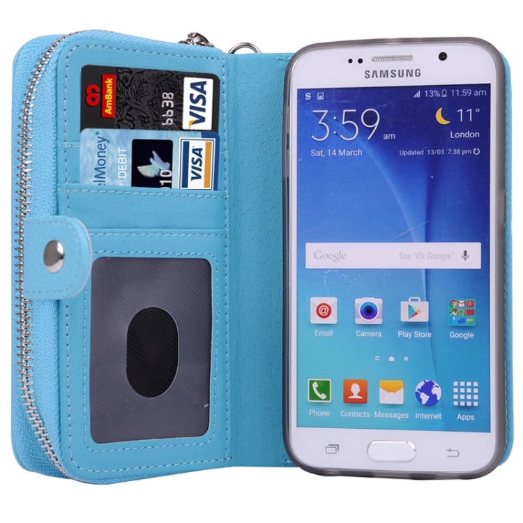 For Galaxy S6 / G920 Multifunctional Separable Litchi Texture Solid Color Leather Case with Zipper & Card Slots & Lanyard